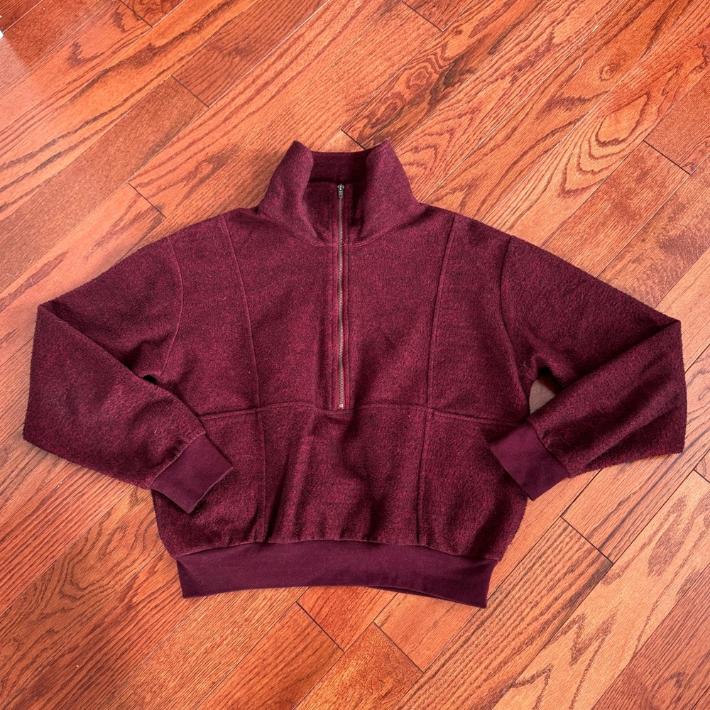 Cropped Burgundy Quarter Zip Fleece Sweatshirt